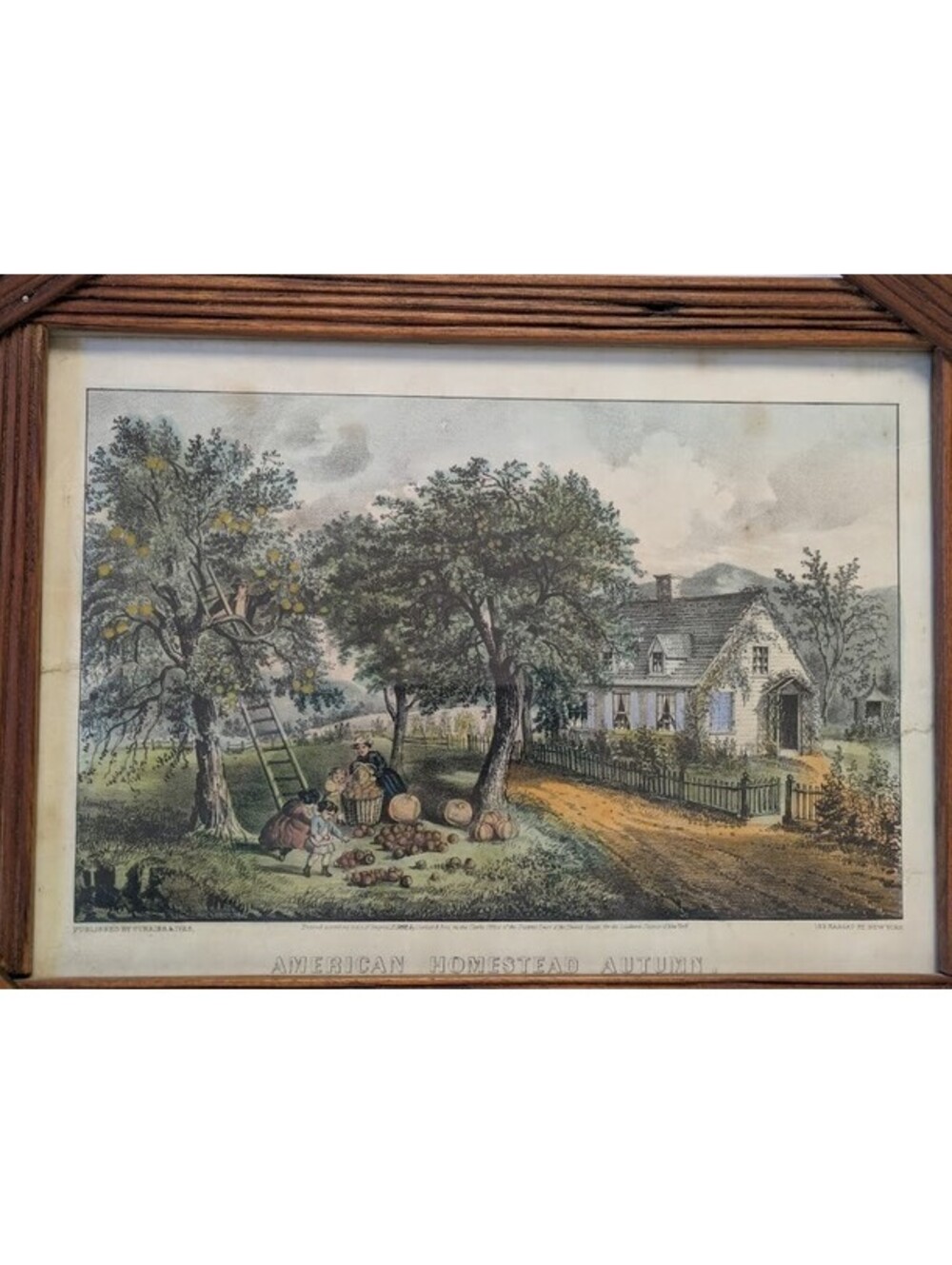 Currier & Ives Hand Colored Lithograph Print American Homestead Autumn Antique